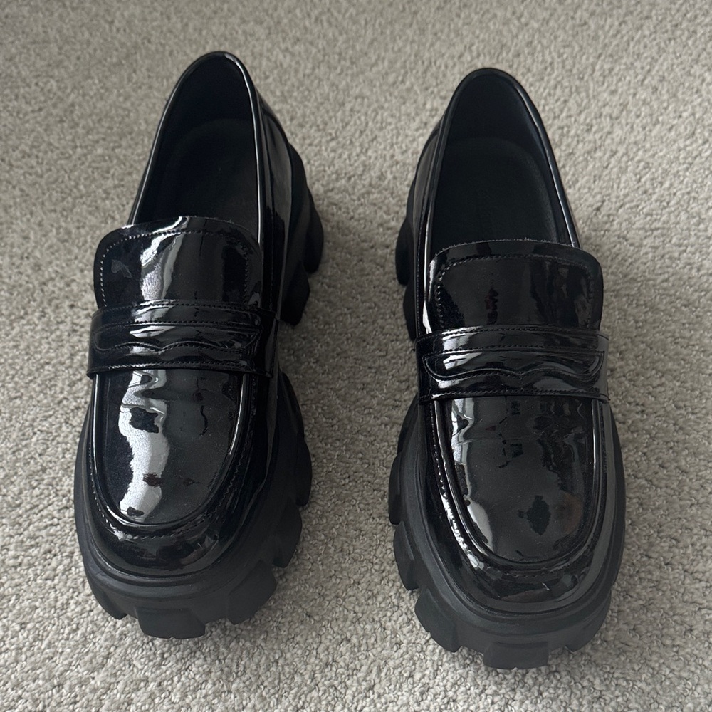Shiny Black Chunky Loafers